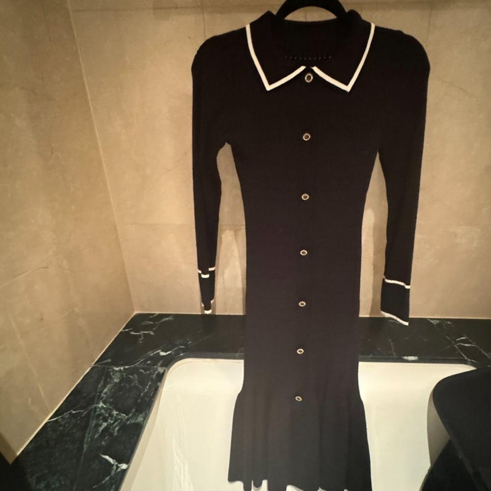 Parisian chic! Quiet luxury! Collar knit dress black dress